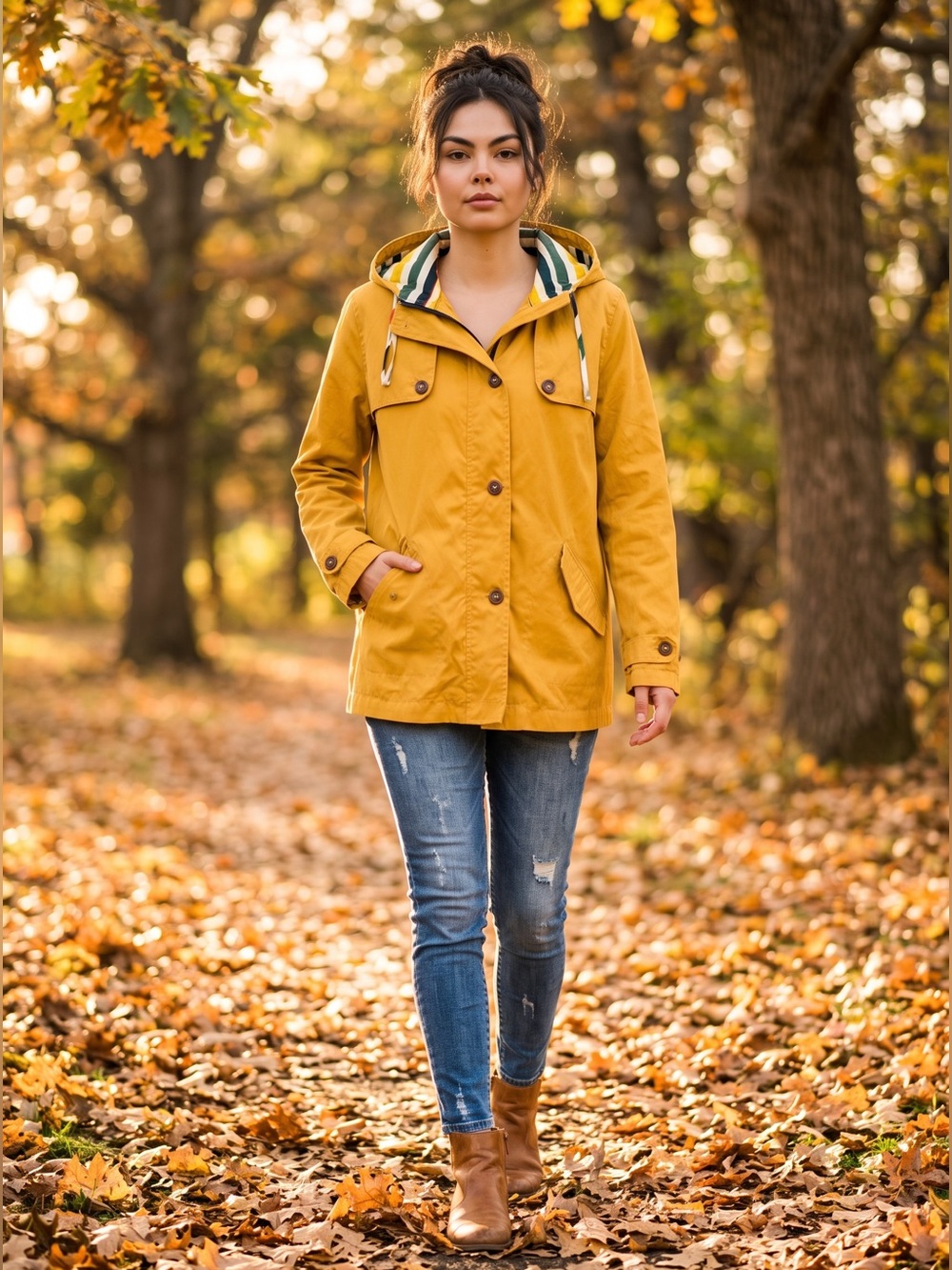 Women's Yellow Hooded Utility Jacket